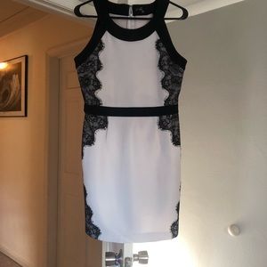 White Cocktail Dress with Black Lace Trim